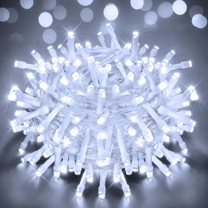 Ollny 150 LED Cool White Battery Operated Christmas Fairy Lights (Clear Cable, IP44 Waterproof)