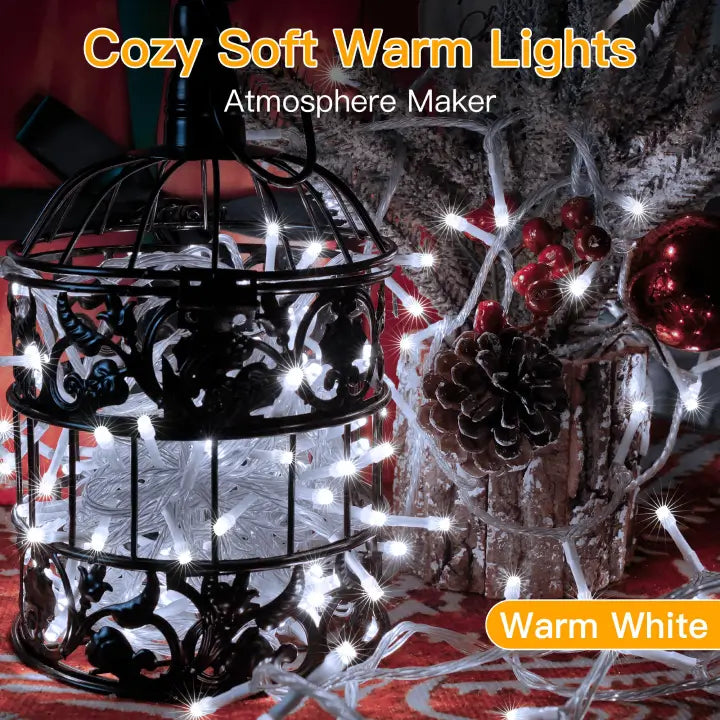 Ollny 150 LED Cool White Battery Operated Christmas Fairy Lights (Clear Cable, IP44 Waterproof)