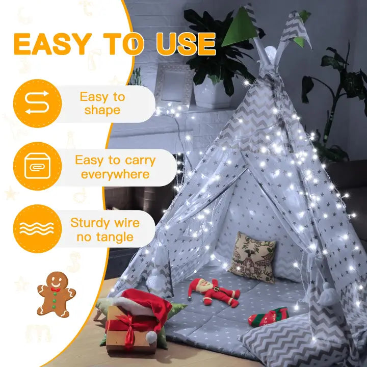 Ollny 150 LED Cool White Battery Operated Christmas Fairy Lights (Clear Cable, IP44 Waterproof)