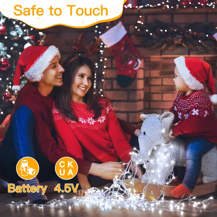 Ollny 150 LED Cool White Battery Operated Christmas Fairy Lights (Clear Cable, IP44 Waterproof)