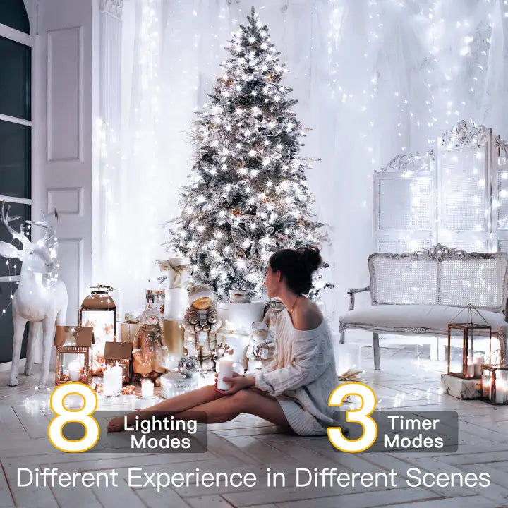 Ollny 200 LEDs 20m Cool White Fairy Lights (Clear Cable, Plug in, 8 Modes)