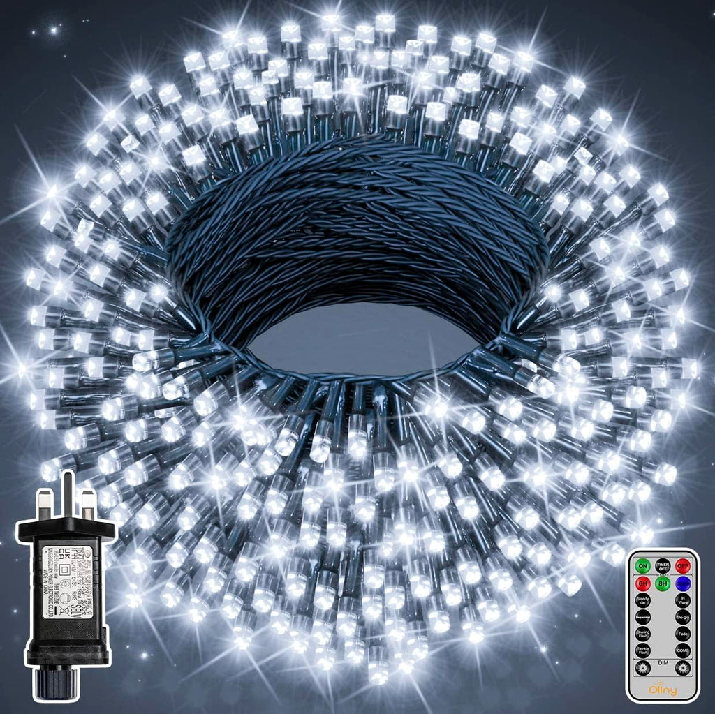 Ollny 200 LEDs 20m Christmas Garden String Lights (Cool White, Green Cable, Plug in, 8 Modes)