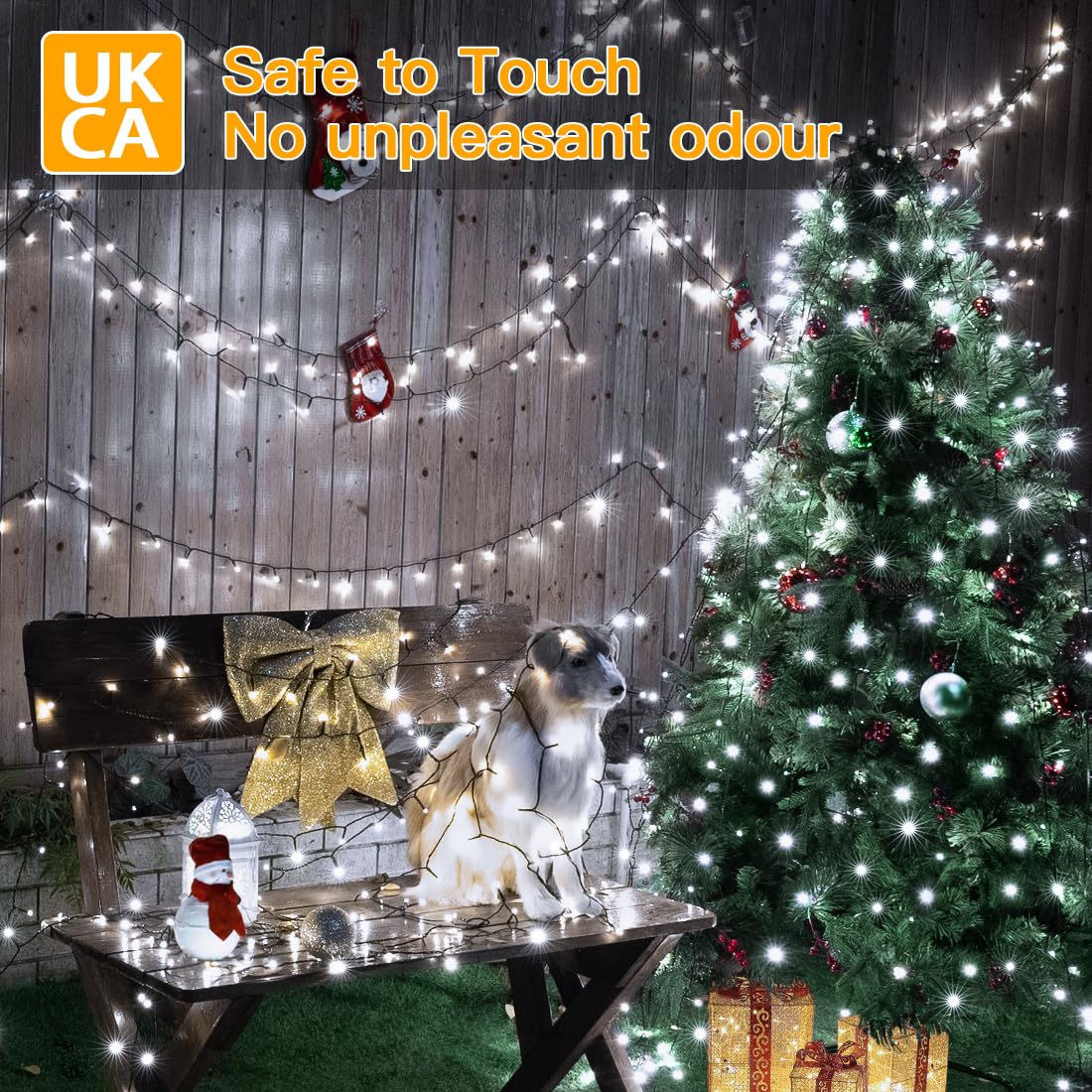 Ollny 200 LEDs 20m Christmas Garden String Lights (Cool White, Green Cable, Plug in, 8 Modes)