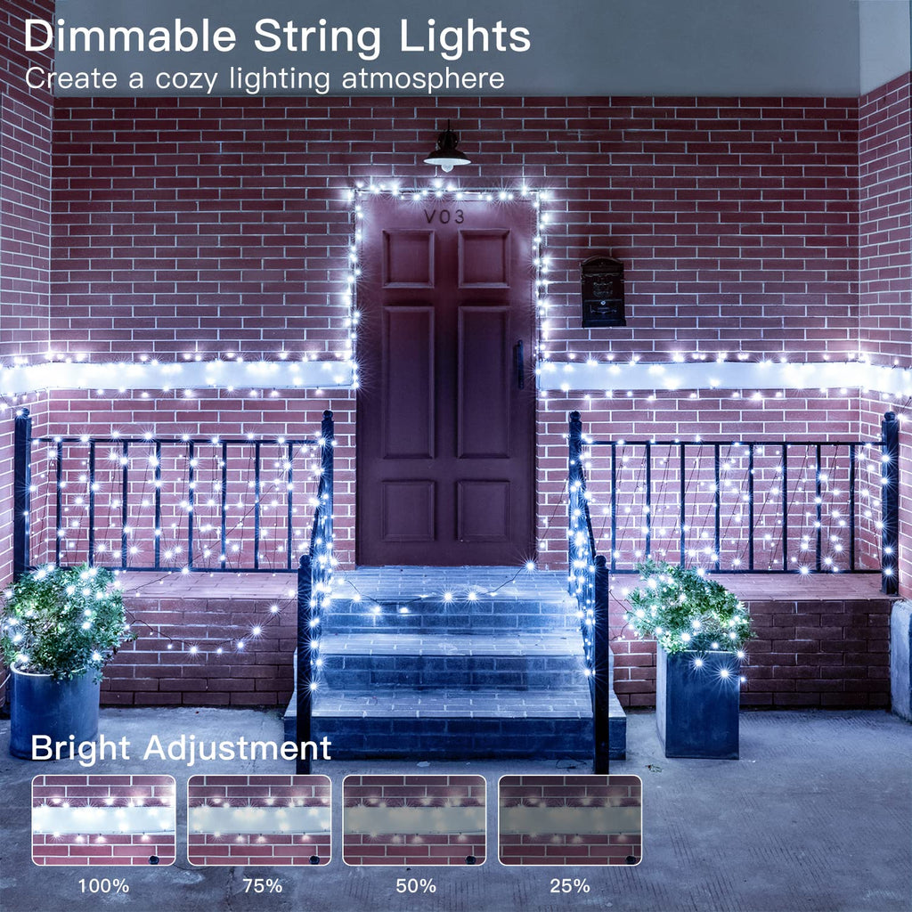 Ollny 200 LEDs 20m Christmas Garden String Lights (Cool White, Green Cable, Plug in, 8 Modes)