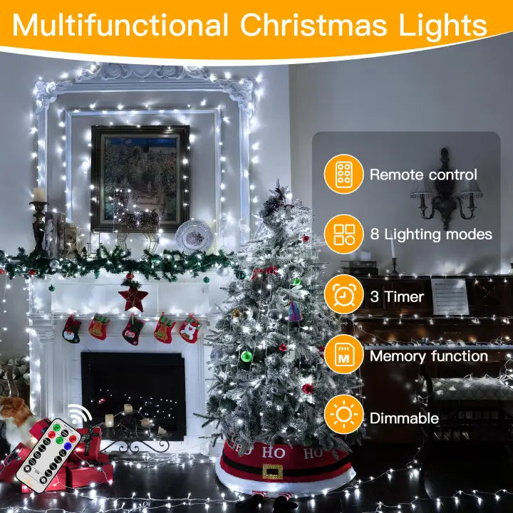 Ollny 800 LEDs 80m Christmas Fairy String Lights (Cool White, Clear Cable, Plug in, 8 Modes)