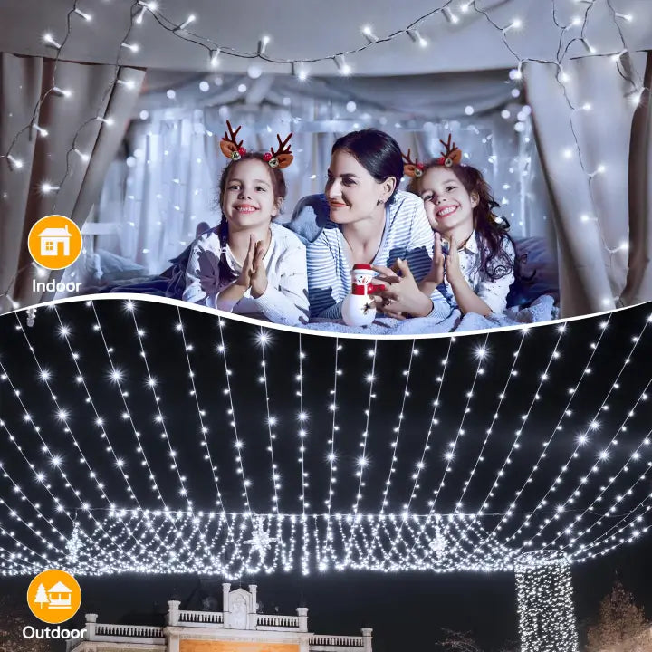 Ollny 800 LEDs 80m Christmas Fairy String Lights (Cool White, Clear Cable, Plug in, 8 Modes)
