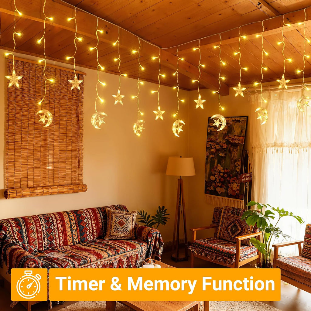 Ollny Moon Star Curtain Fairy Lights