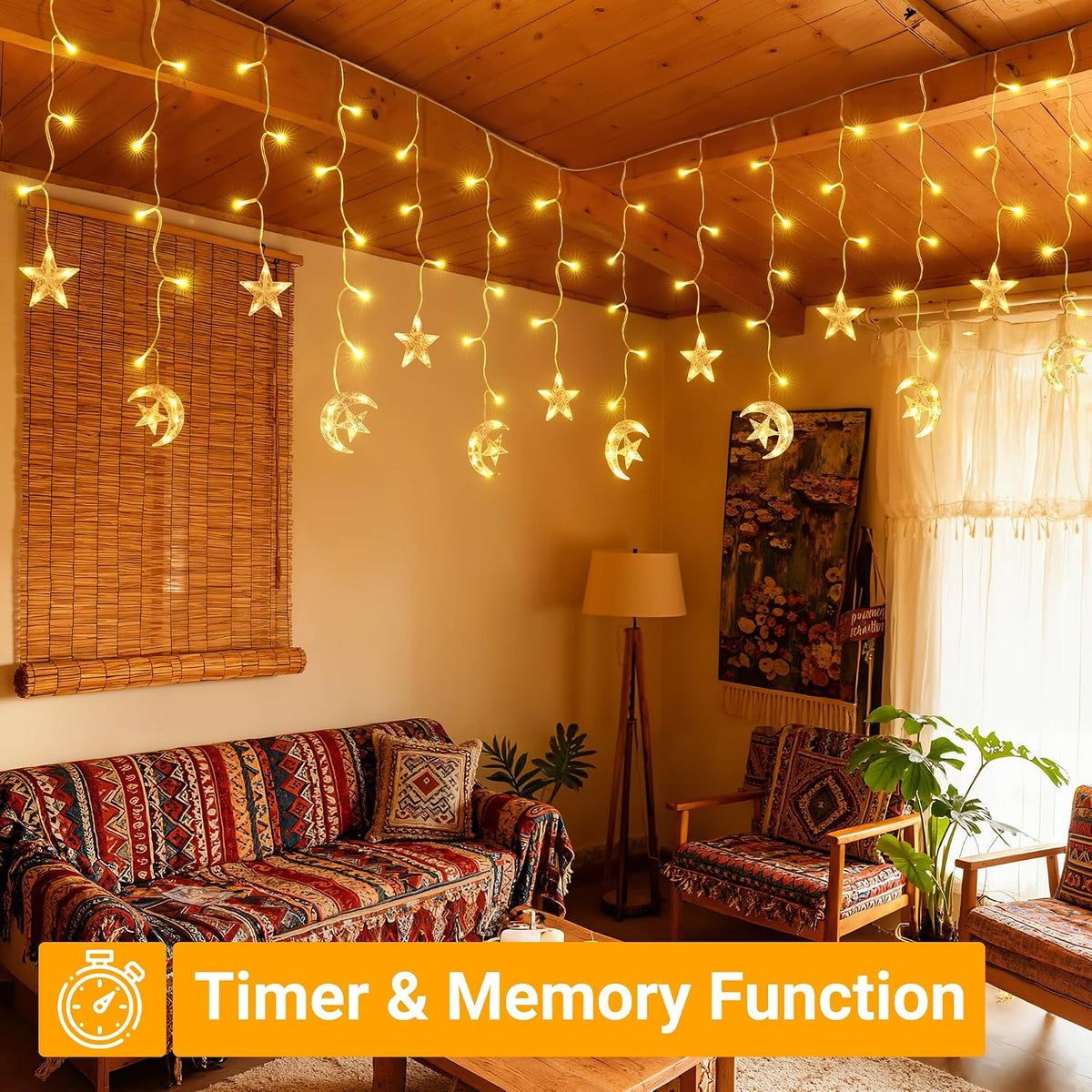 Ollny Moon Star Curtain Fairy Lights