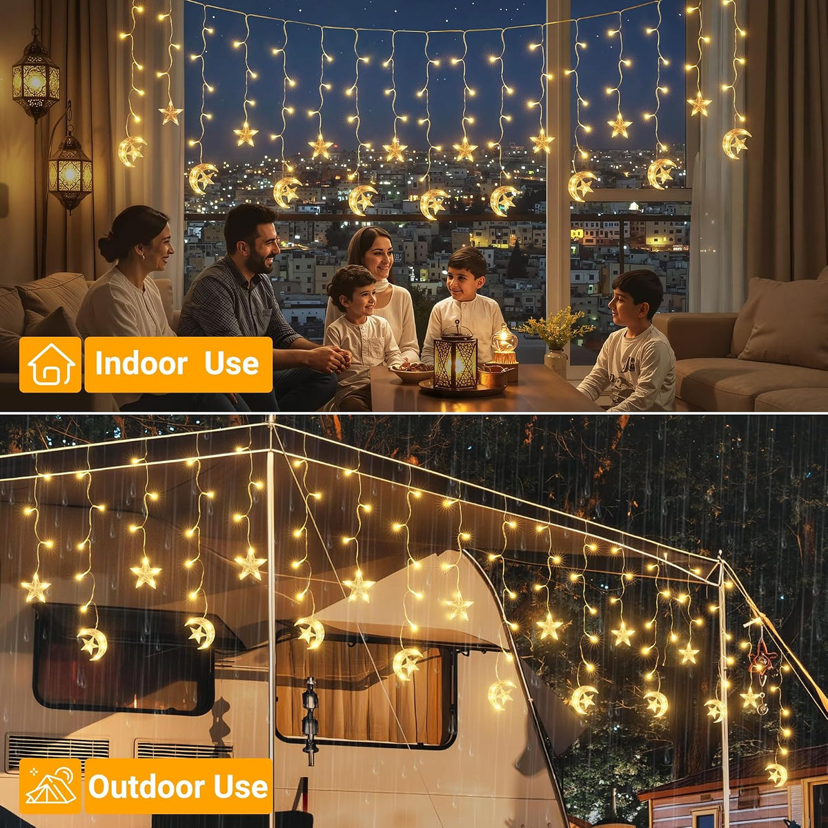 Ollny Moon Star Curtain Fairy Lights