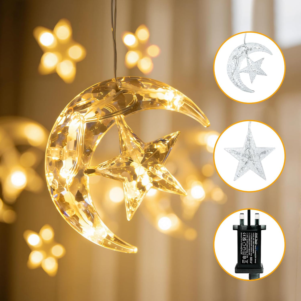 Ollny Moon Star Curtain Fairy Lights
