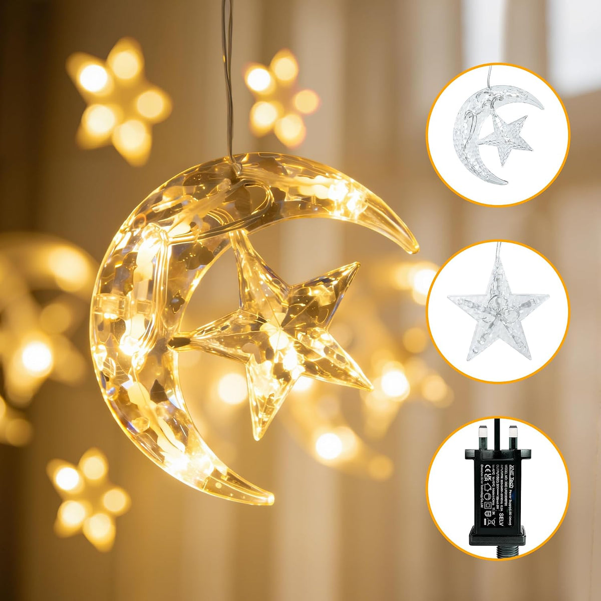 Ollny Moon Star Curtain Fairy Lights