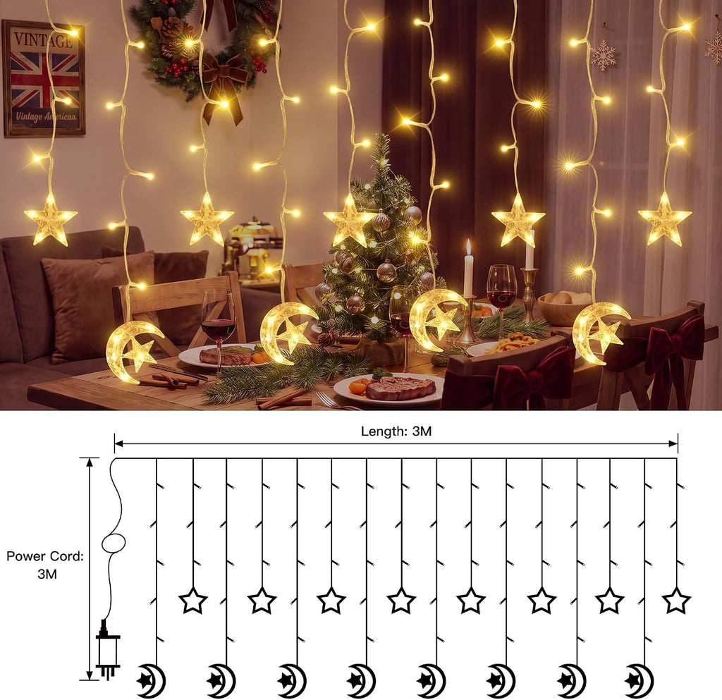 Ollny Moon Star Curtain Fairy Lights