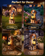 Ollny Outdoor Dog Resin Statue Garden Ornament with Solar LED Lantern (8 Modes, IP44 Waterproof)