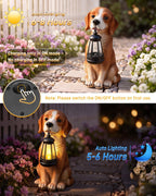 Ollny Outdoor Dog Resin Statue Garden Ornament with Solar LED Lantern (8 Modes, IP44 Waterproof)