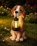 Ollny Outdoor Dog Resin Statue Garden Ornament with Solar LED Lantern (8 Modes, IP44 Waterproof)