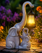Ollny Elephant Garden Ornament with Solar LED Lantern, 29.5cm Resin Statue