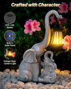 Ollny Elephant Garden Ornament with Solar LED Lantern, 29.5cm Resin Statue