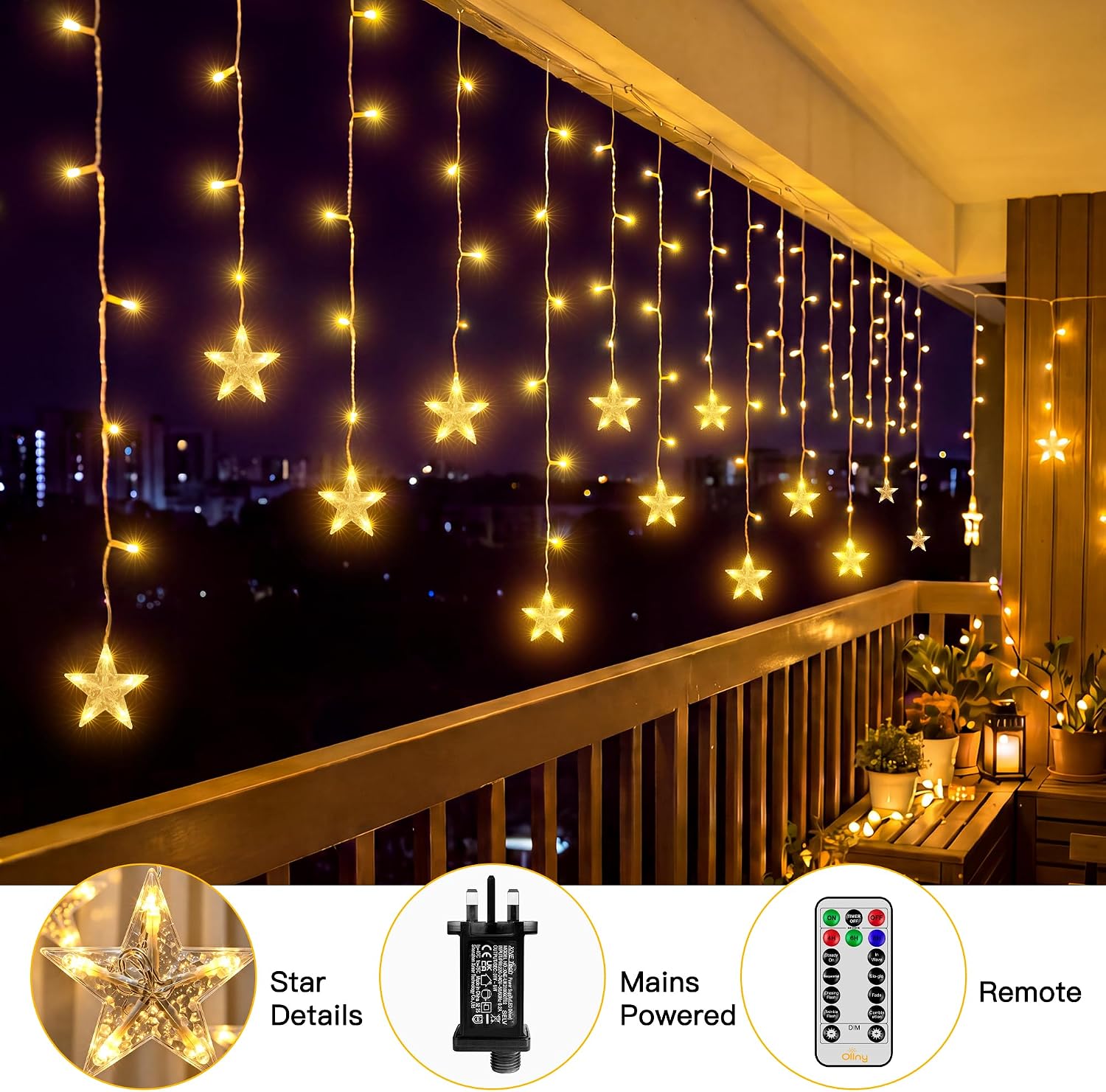 Ollny Stars Curtain Fairy Lights