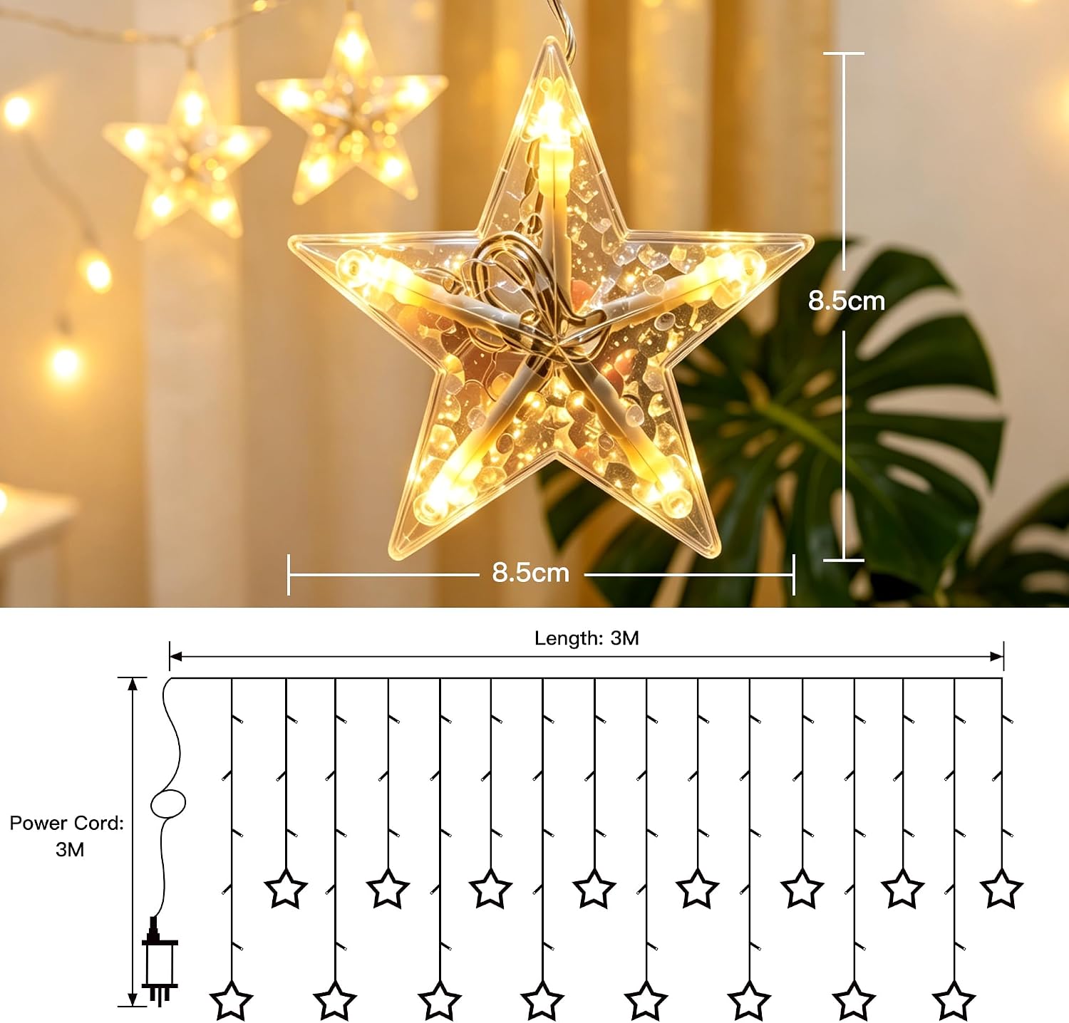 Ollny Stars Curtain Fairy Lights