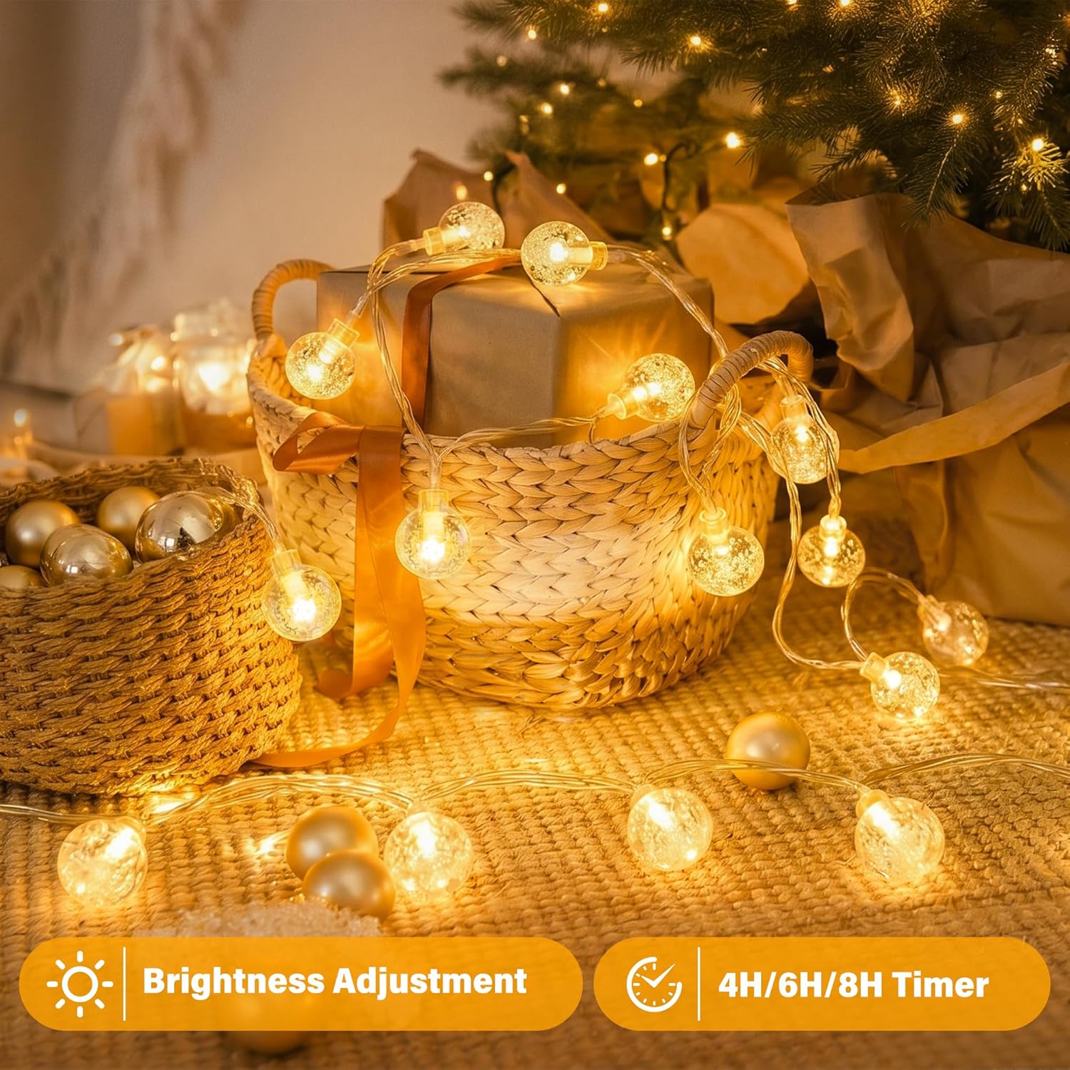 Ollny Outdoor Globe Fairy String Lights (Warm White, Plug in, 8 Modes, IP44 Waterproof)