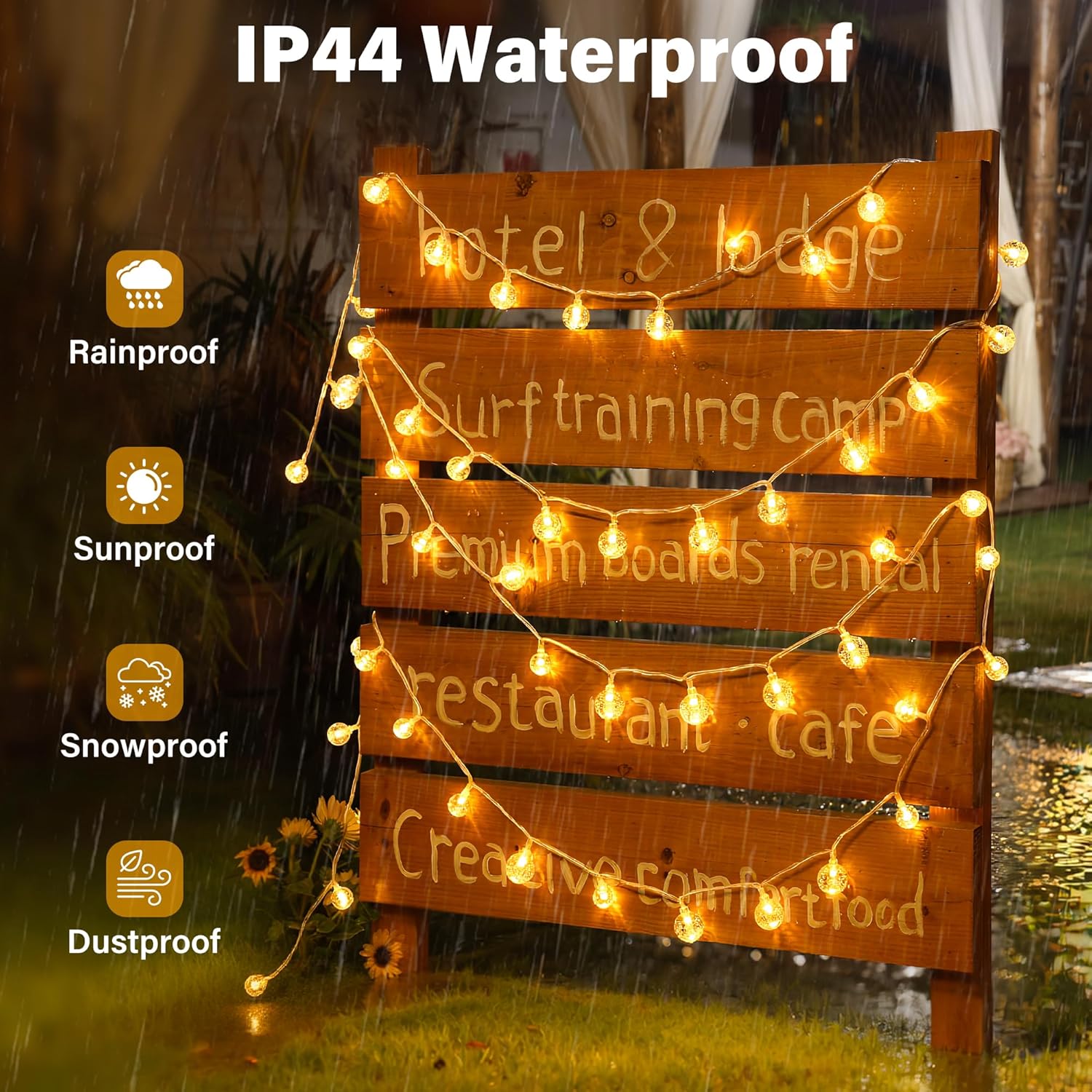 Ollny Outdoor Globe Fairy String Lights (Warm White, Plug in, 8 Modes, IP44 Waterproof)