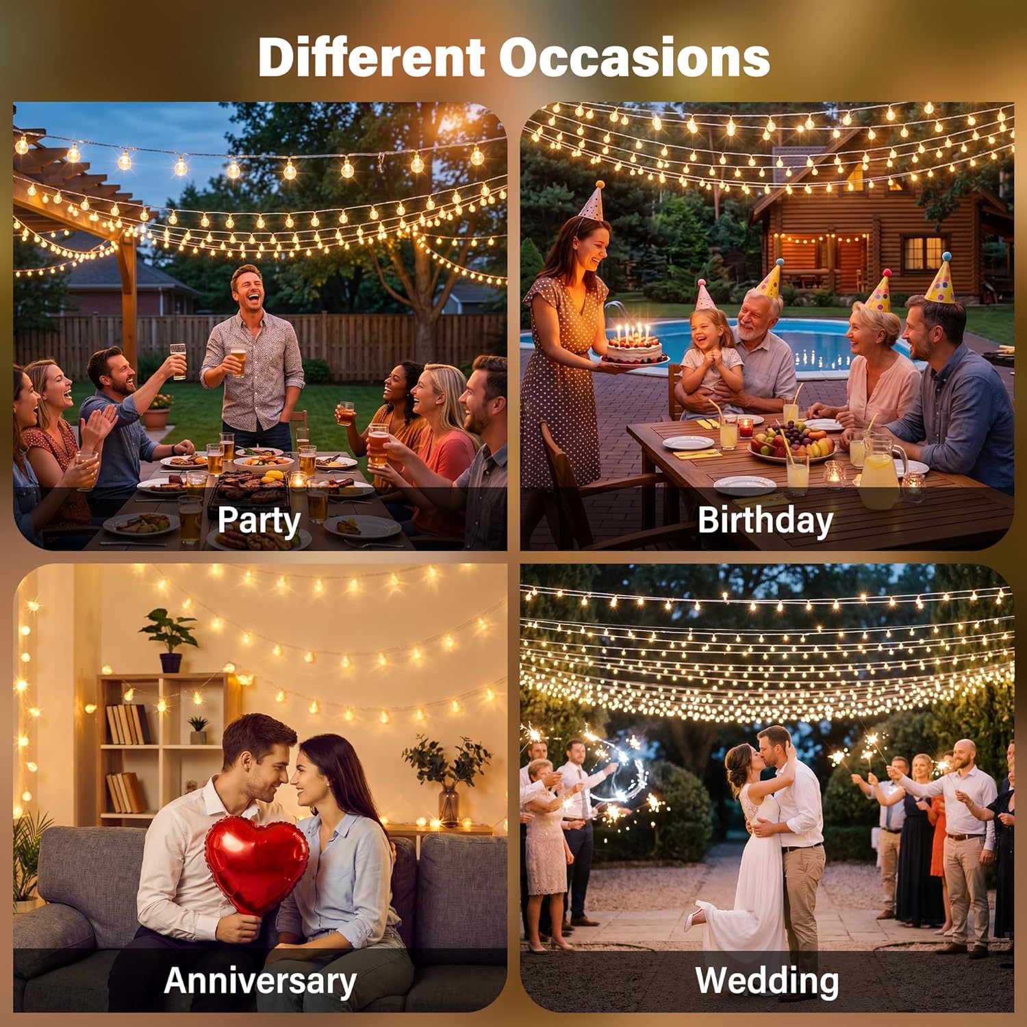 Ollny Outdoor Globe Fairy String Lights (Warm White, Plug in, 8 Modes, IP44 Waterproof)