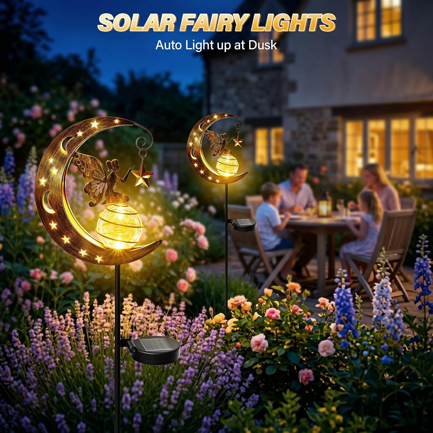 Ollny Solar Moon Fairy Light Warm White Crackle Glass Ball Garden Ornament