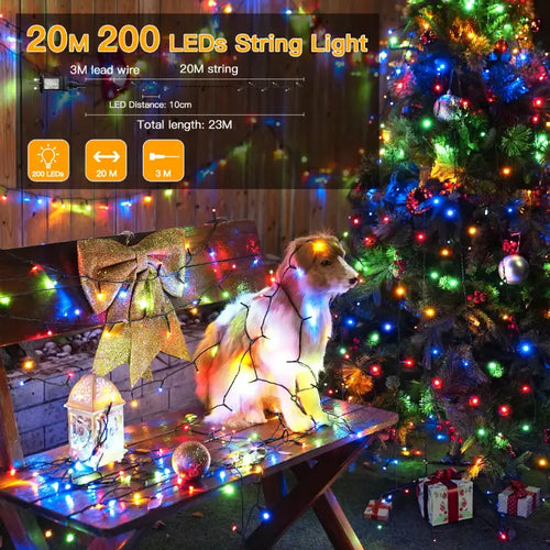 Ollny 200 LED 20m Multicolor Christmas Lights (Green Cable, Plug in, 8 Modes)