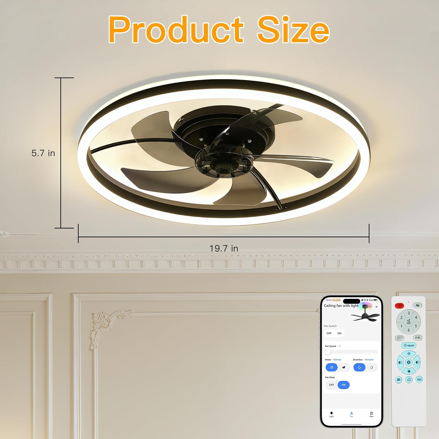 Ollny 50CM RGB Ceiling Fan with Lights(Full RGB Colours, IP20 Waterproof, 3 Modes)