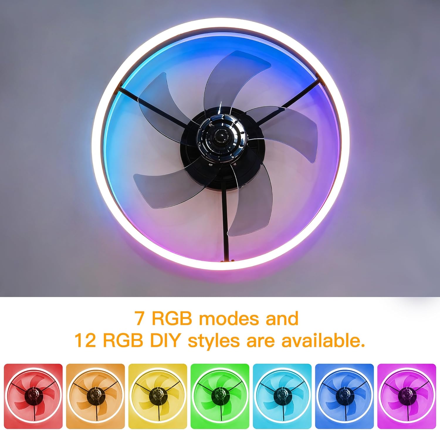 Ollny 50CM RGB Ceiling Fan with Lights(Full RGB Colours, IP20 Waterproof, 3 Modes)