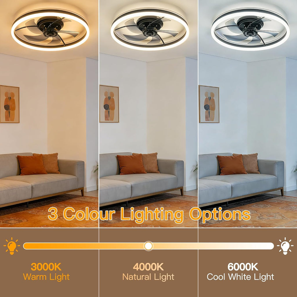 Ollny 50CM RGB Ceiling Fan with Lights(Full RGB Colours, IP20 Waterproof, 3 Modes)