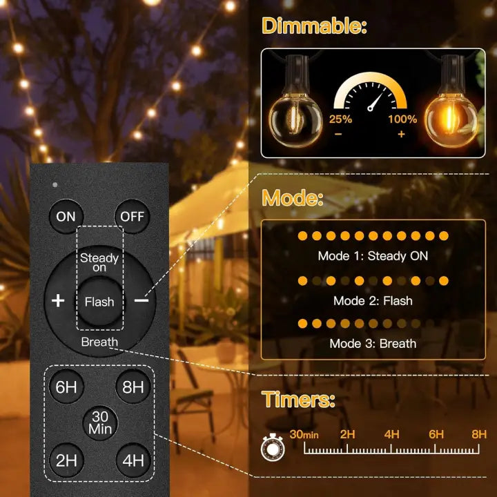 G40 solar string lights remote : 10 brightness, 3 modes, 5 timers
