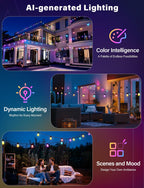 Ollny S14 RGBW Outdoor String Lights for Garden, Gazebo, Patio, Party (Connectable, App & Voice Control, IP65 Waterproof)
