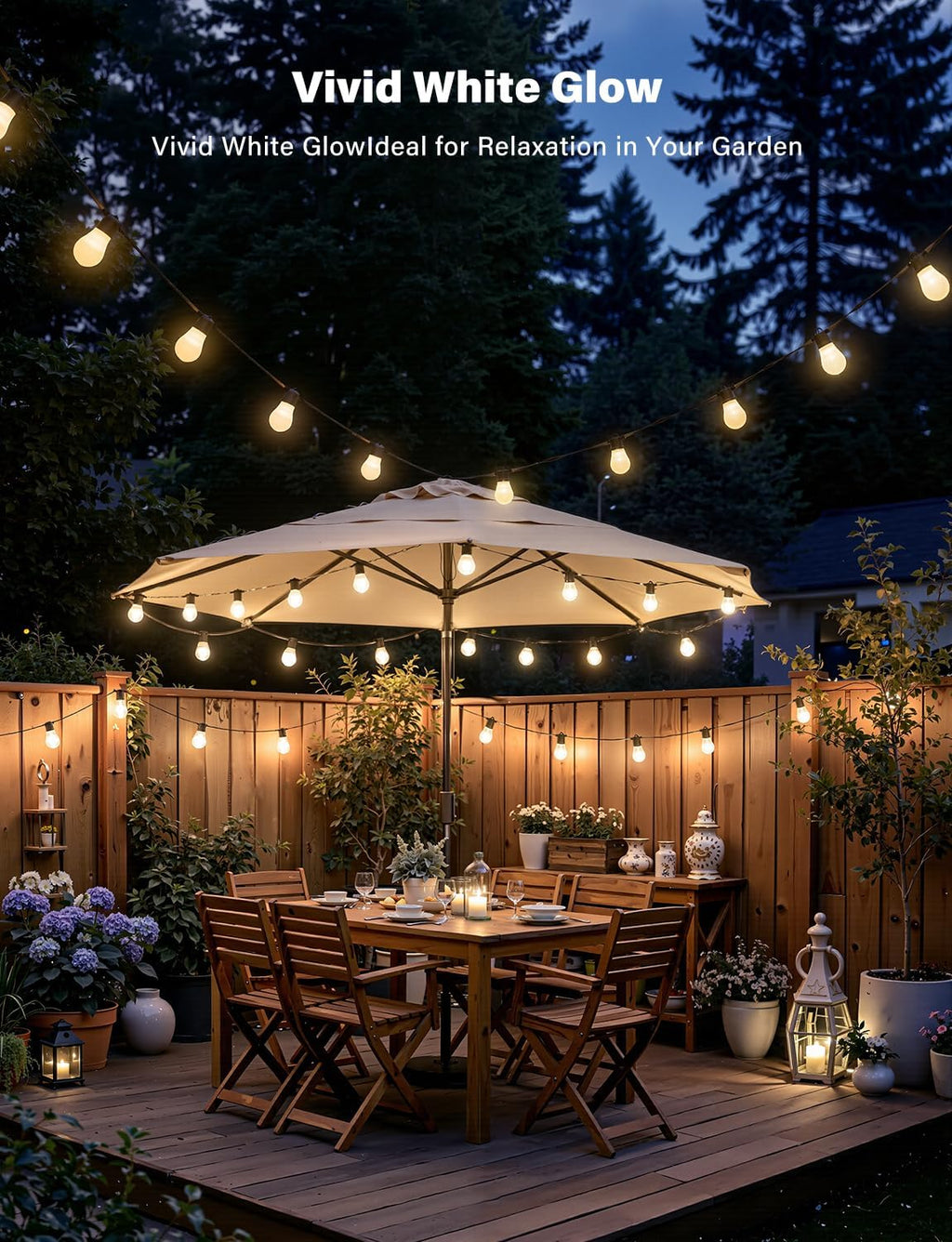 Ollny S14 RGBW Outdoor String Lights for Garden, Gazebo, Patio, Party (Connectable, App & Voice Control, IP65 Waterproof)