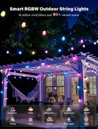 Ollny S14 RGBW Outdoor String Lights for Garden, Gazebo, Patio, Party (Connectable, App & Voice Control, IP65 Waterproof)
