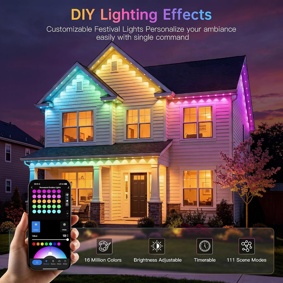 Ollny 15M Permanent Smart RGBW String Outdoor Light