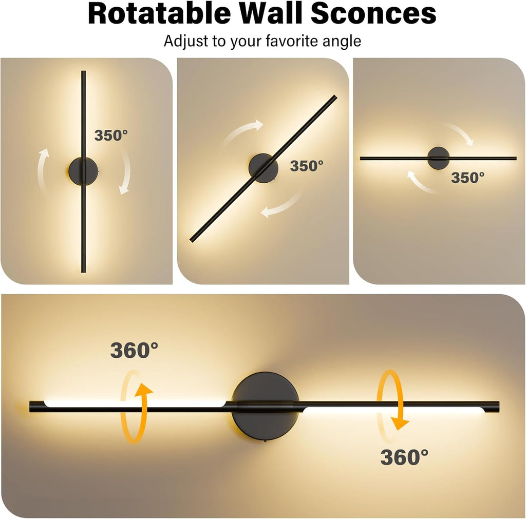 Ollny 2pcs LED Rechargeable Black Wall Sconce for Bedroom, Living Room