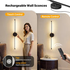 Ollny 2pcs LED Rechargeable Black Wall Sconce for Bedroom, Living Room