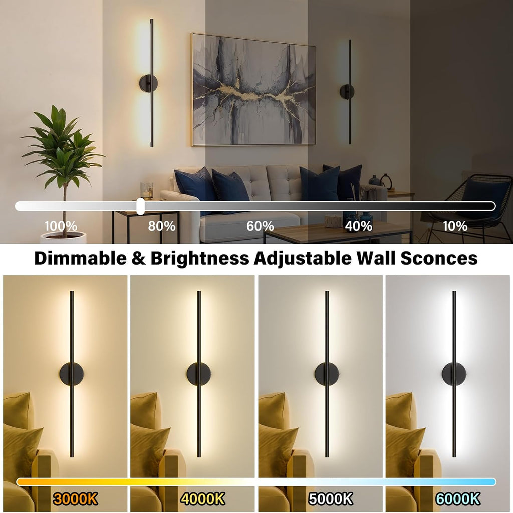 Ollny 2pcs LED Rechargeable Black Wall Sconce for Bedroom, Living Room