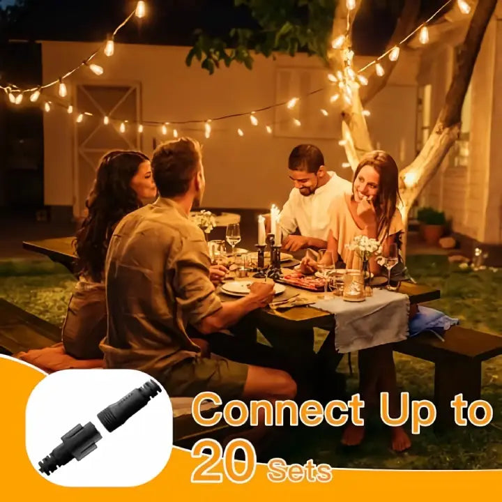 Ollny ST38 Outdoor Festoon Lights 15m (25+2 Bulbs, IP45 Waterproof, Connectable, 2200K)