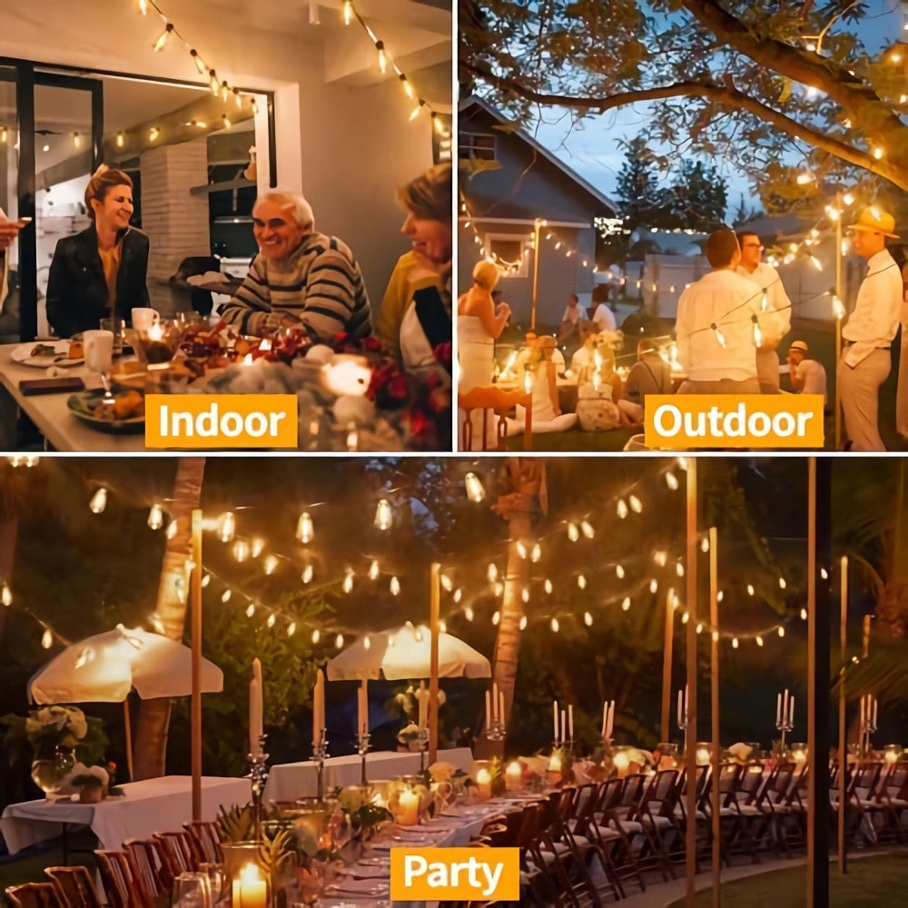 Ollny ST38 Outdoor Festoon Lights 7.5m (13+1 Bulbs, IP45 Waterproof, Connectable, 2200K)