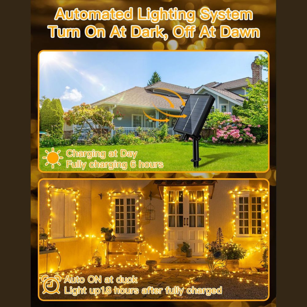 Ollny Solar Fairy Lights for Outdoor, Garden(Warm White, IP44 Waterproof, 8 Modes)
