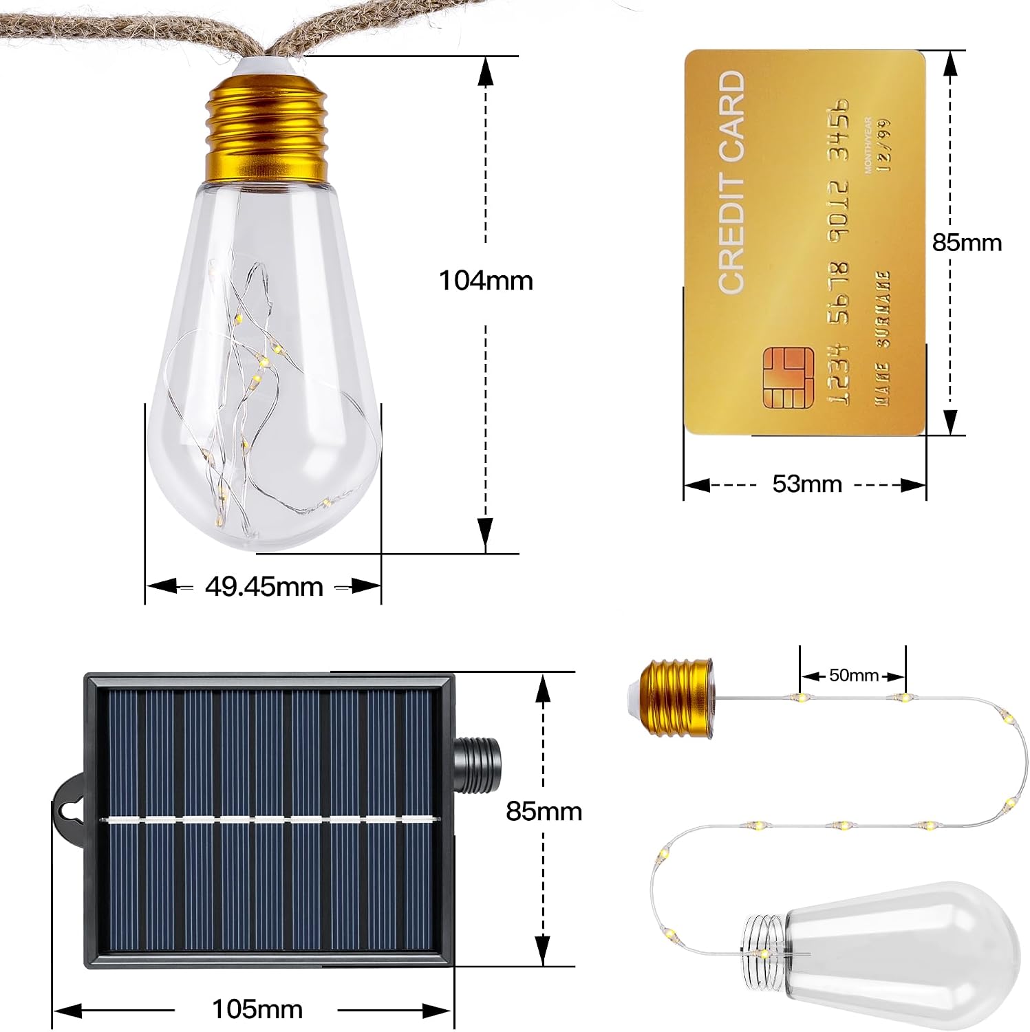 Ollny S17 Outdoor Solar Festoon Lights 8m 160 LEDs (24 Bulbs, Solar Powered, IP44 Waterproof, 8 Modes)