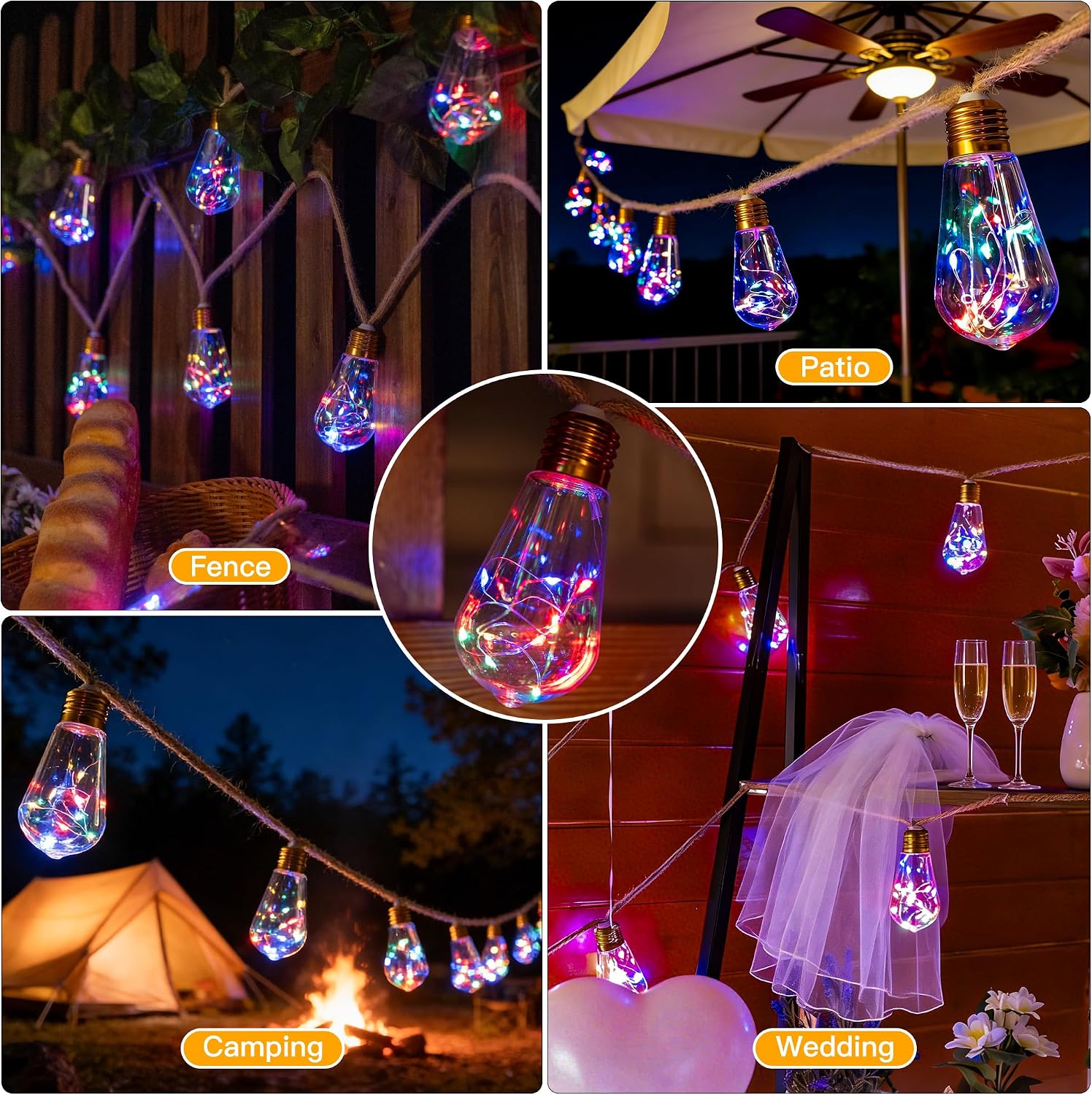 Ollny S17 Outdoor Solar Festoon Lights 8m 160 LEDs (24 Bulbs, Solar Powered, IP44 Waterproof, 8 Modes)