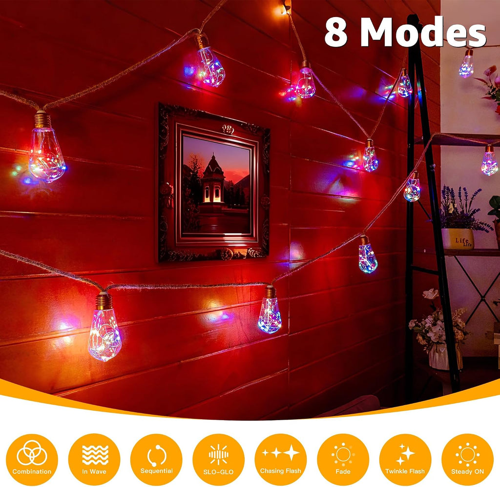 Ollny S17 Outdoor Solar Festoon Lights 8m 160 LEDs (24 Bulbs, Solar Powered, IP44 Waterproof, 8 Modes)