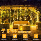 Ollny 300 LEDs 3m*3m Christmas Curtain Fairy Lights (Warm White, Clear Cable, Plug in, 8 Modes)