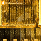 Ollny 300 LEDs 3m*3m Christmas Curtain Fairy Lights (Warm White, Clear Cable, Plug in, 8 Modes)