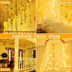 Ollny 300 LEDs 3m*3m Christmas Curtain Fairy Lights (Warm White, Clear Cable, Plug in, 8 Modes)