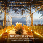Ollny 300 LEDs 3m*3m Christmas Curtain Fairy Lights (Warm White, Clear Cable, Plug in, 8 Modes)