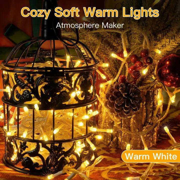 Ollny 100 LED Warm White Battery Operated Christmas Fairy Lights (Clear Cable, IP44 Waterproof)